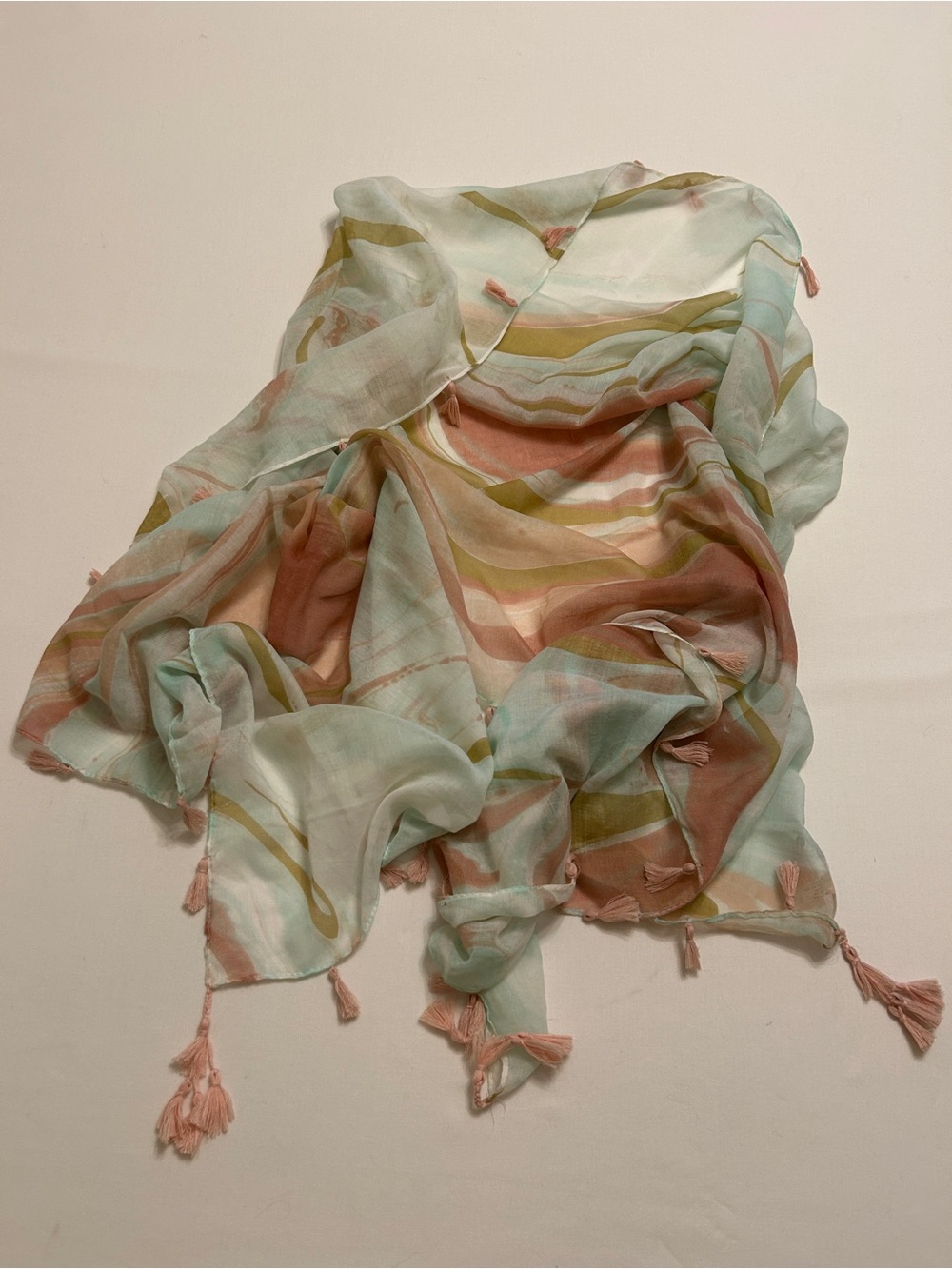 Two's Company Pastel Stripe Tassel Scarf in Pink, Mint & Olive